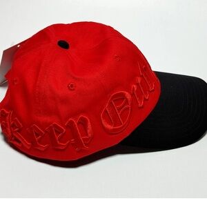 Keep Out Fake Love Red and Black Embroidered Cap